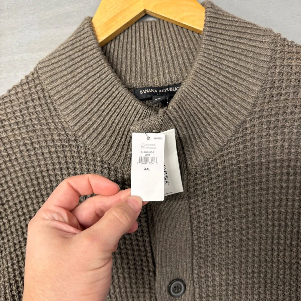 NEW Banana Republic Cardigan Sweater Brown Waffle Knit Button Front XXL
